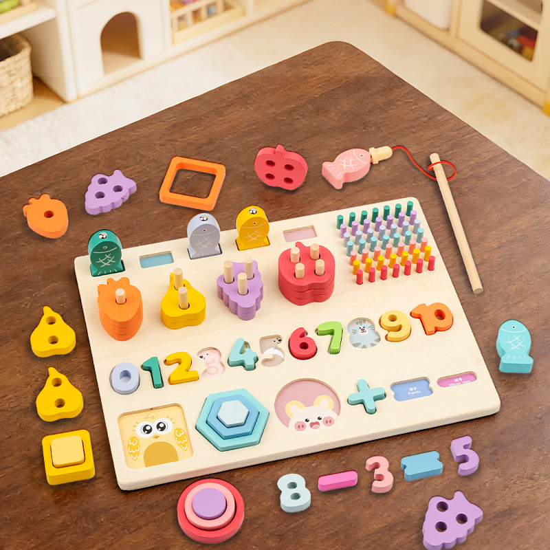 Woodworking Kids Toys - Drewniana wielofunkcyjna tablica logarytmiczna, dopasowywanie kolorów,