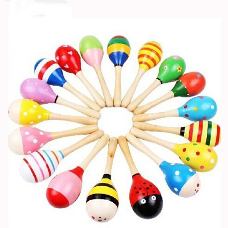Woodworking Kids Toys - 2 szt. Kolorowe drewniane małe grzechotki